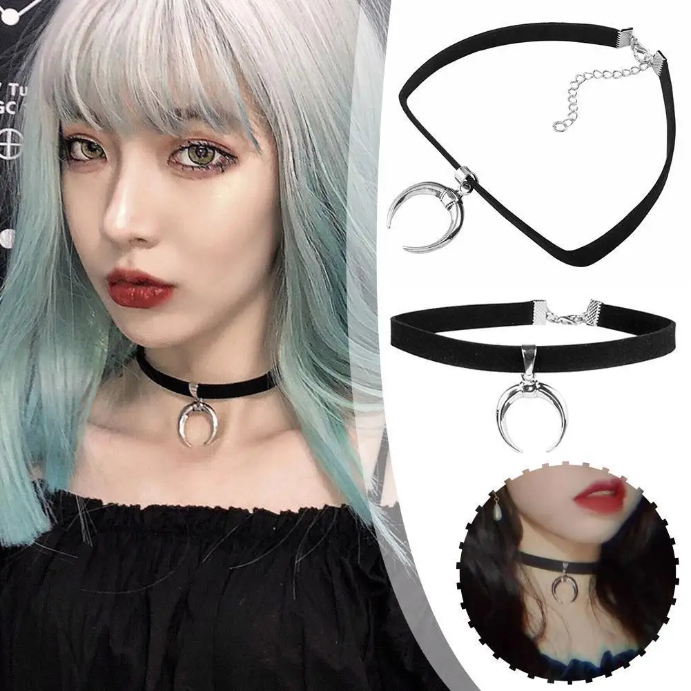 Dark Tie Fashion Personality Collarbone Collar Chain Everything Neck Moon Crescent Choker Simple Decoration With Collar Y7U7