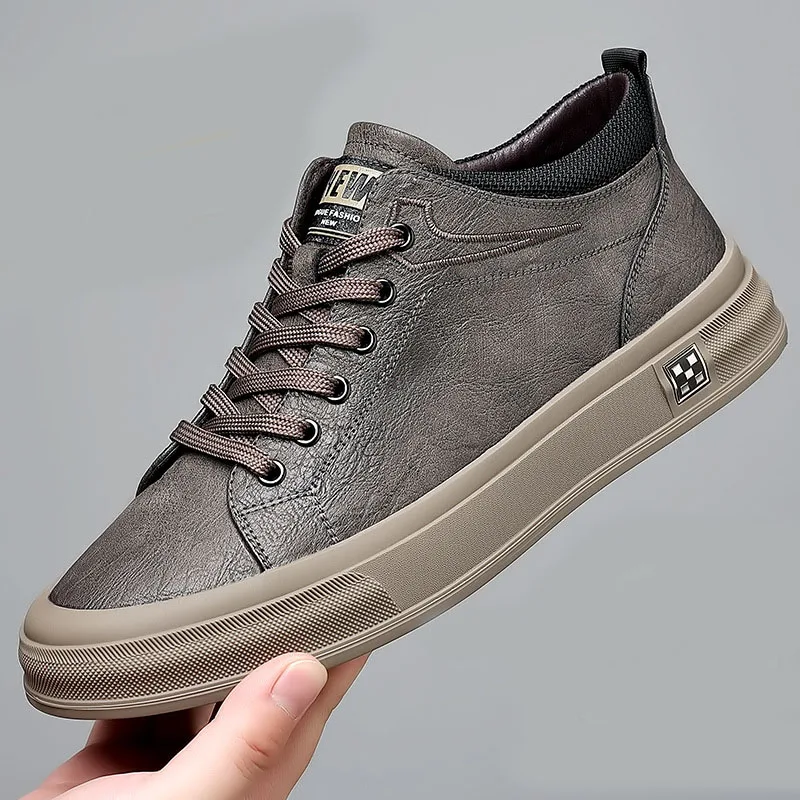 New Shoes for Men Genuine Leather Casual Shoes Spring Autumn Flat Skateboard Shoes Street Cool Cow Leather Sneakers