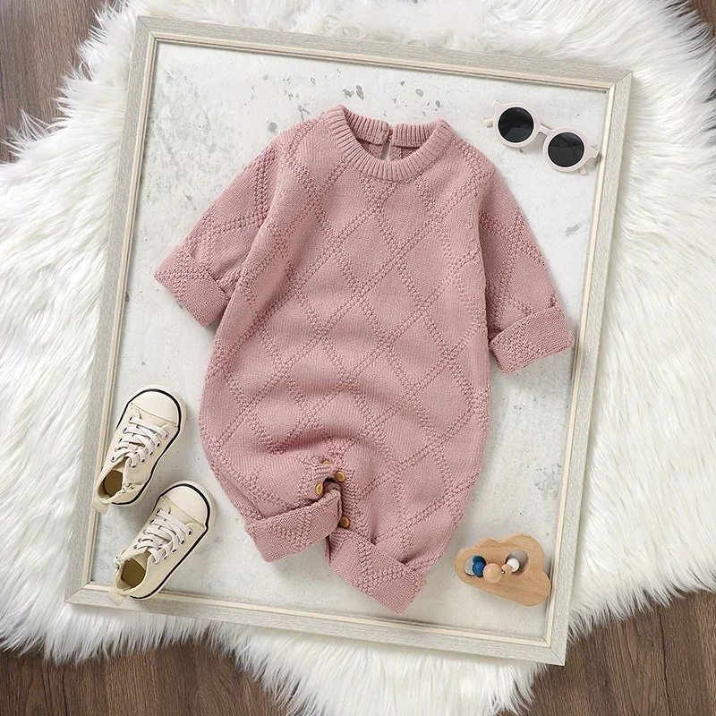 Spring Autumn Outwear Newborn Boys Girls Knit Jumpsuits Winter Soft Overalls Solid Color Long Sleeves Baby Rompers Clothes 0-18m