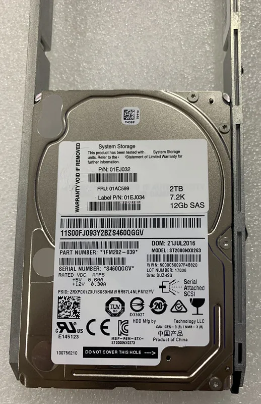 01EJ032 01AC599 01EJ034 2T 2TB SAS 2.5  V5000 Gen2  Hard Drive HDD