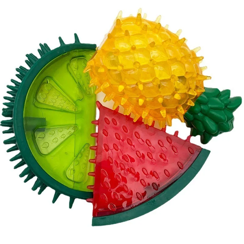 Audible Dog Toy Pet Rubber Bite Resistant Toy Fruit Interactive Toy Watermelon Lemon Pineapple Repeatable Pet Accessories