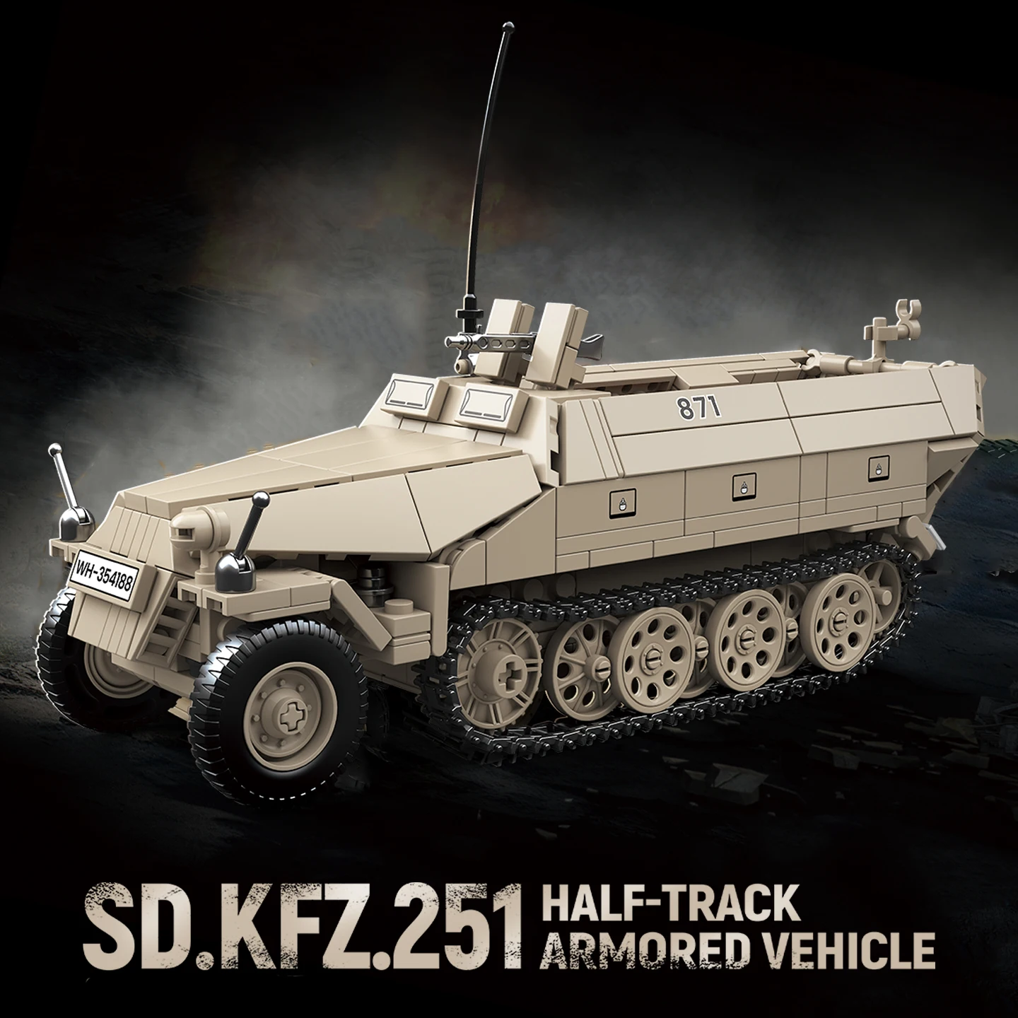 【セール中】714ピース Sd.Kfz.251 ハーフトラック装甲車両 1/28スケール 組み立て済みミリタリーモデルおもちゃ戦車 男の子向け、ティーンエイジャー、子供、大人へのギフト