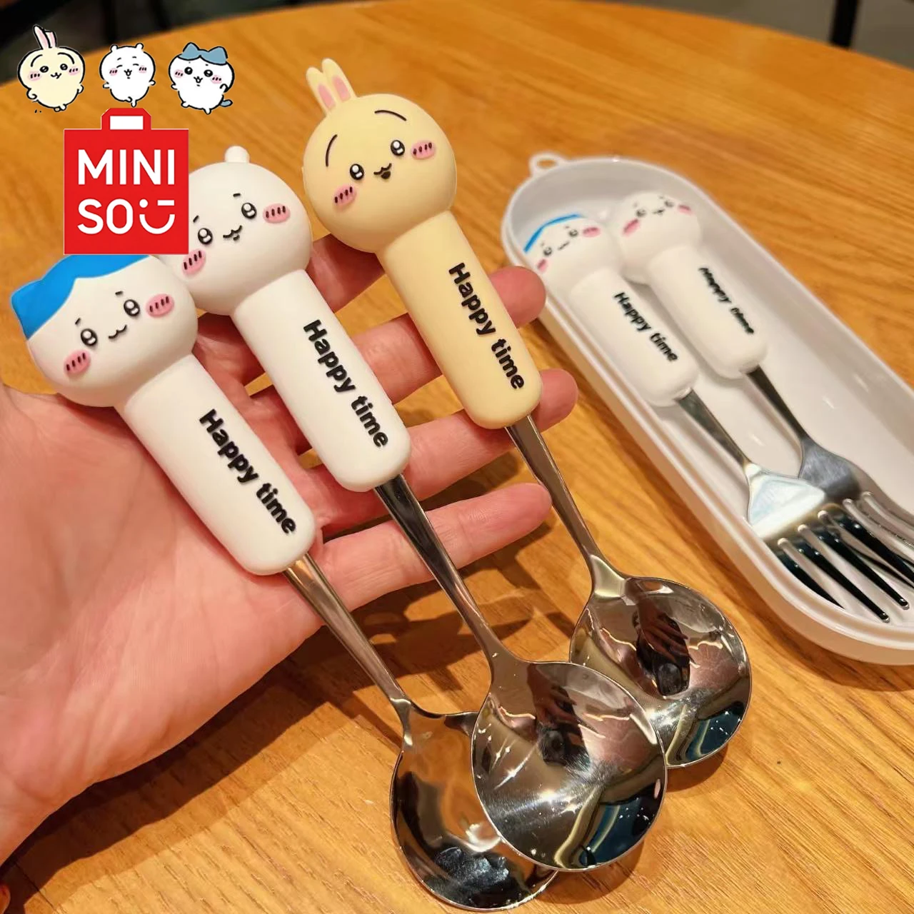 

MINISO chikova Chiikawa, ложка из нержавеющей стали, вилки, кавайный мультяшный набор, подарок для девочки, портативные предметы для пар, посуда Chiikawa
