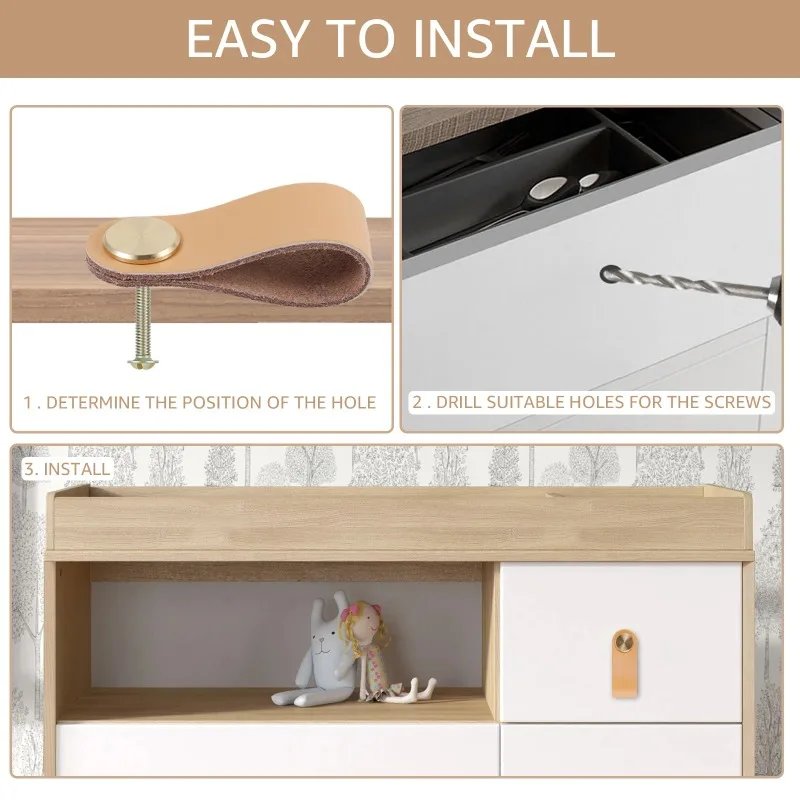 6 قطعة درج جلدي يسحب مقبض كابينة جلدية سميكة متينة مع مسامير مقابض جلدية متعددة الأغراض مقبض درج الأثاث