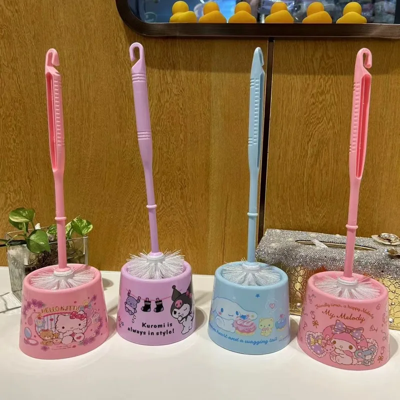 Hello Kitty Toilet Brush Bathroom Cleaning Tool Cute Cartoon Toilet Bowl Brush Set Long Handle Scrubber Wall Mounted Home WC Cle view 3