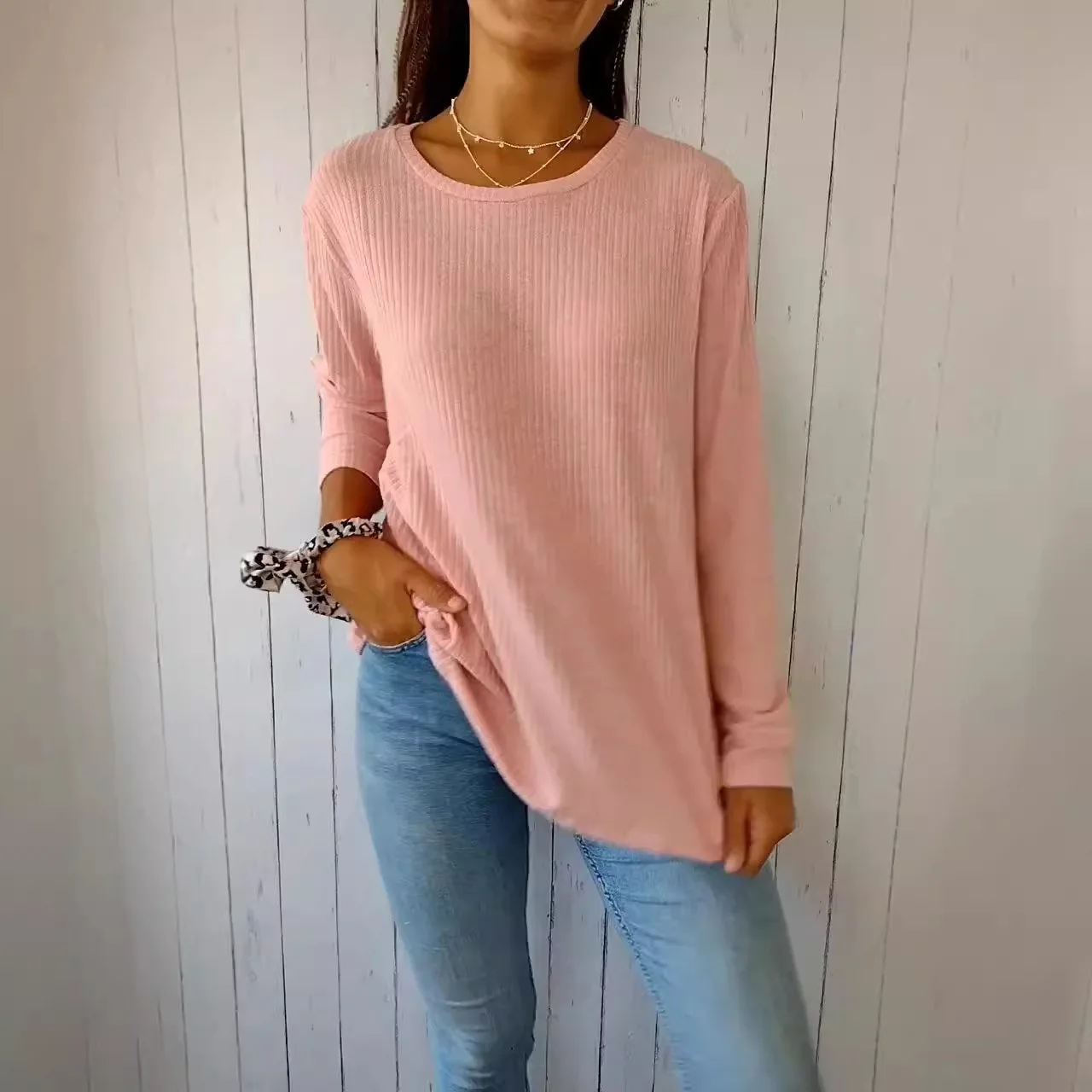 Bild 3: 2026 Amazon Cross-Border Independent Station Herbst Lässiger Rundhals-Pullover mit Rippenmuster und Knöpfen, Langarm