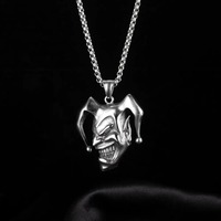 Unisex Delicate Punk Gothic Clown Pendant Chain Mens Punk Boys Joker Pendant Necklace Jewelry Couple Decorations Gifts Wholesale
