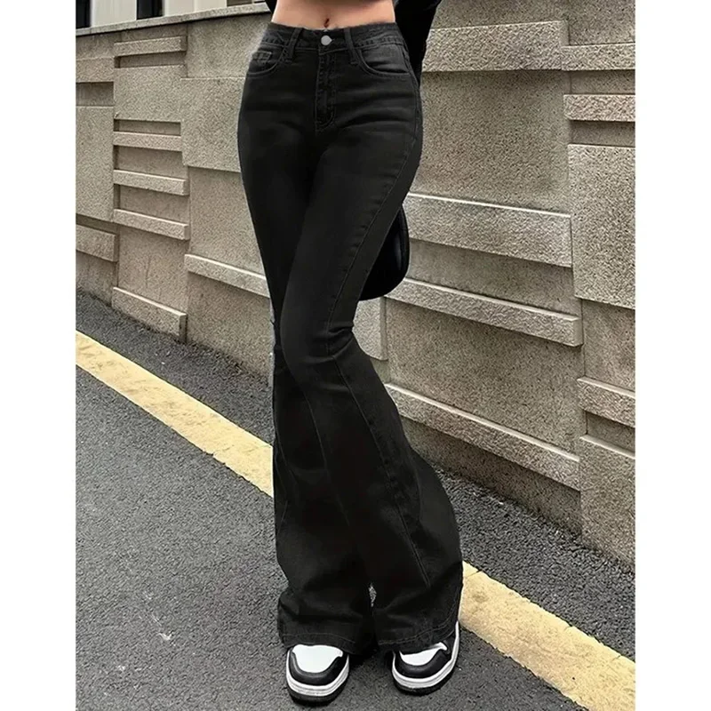 

2025 Women Chic High Waist Flared Jeans Lady New Slim Fit Bootcut Denim Pants Girls Retro Fashion Solid Bell Bottoms Trousers