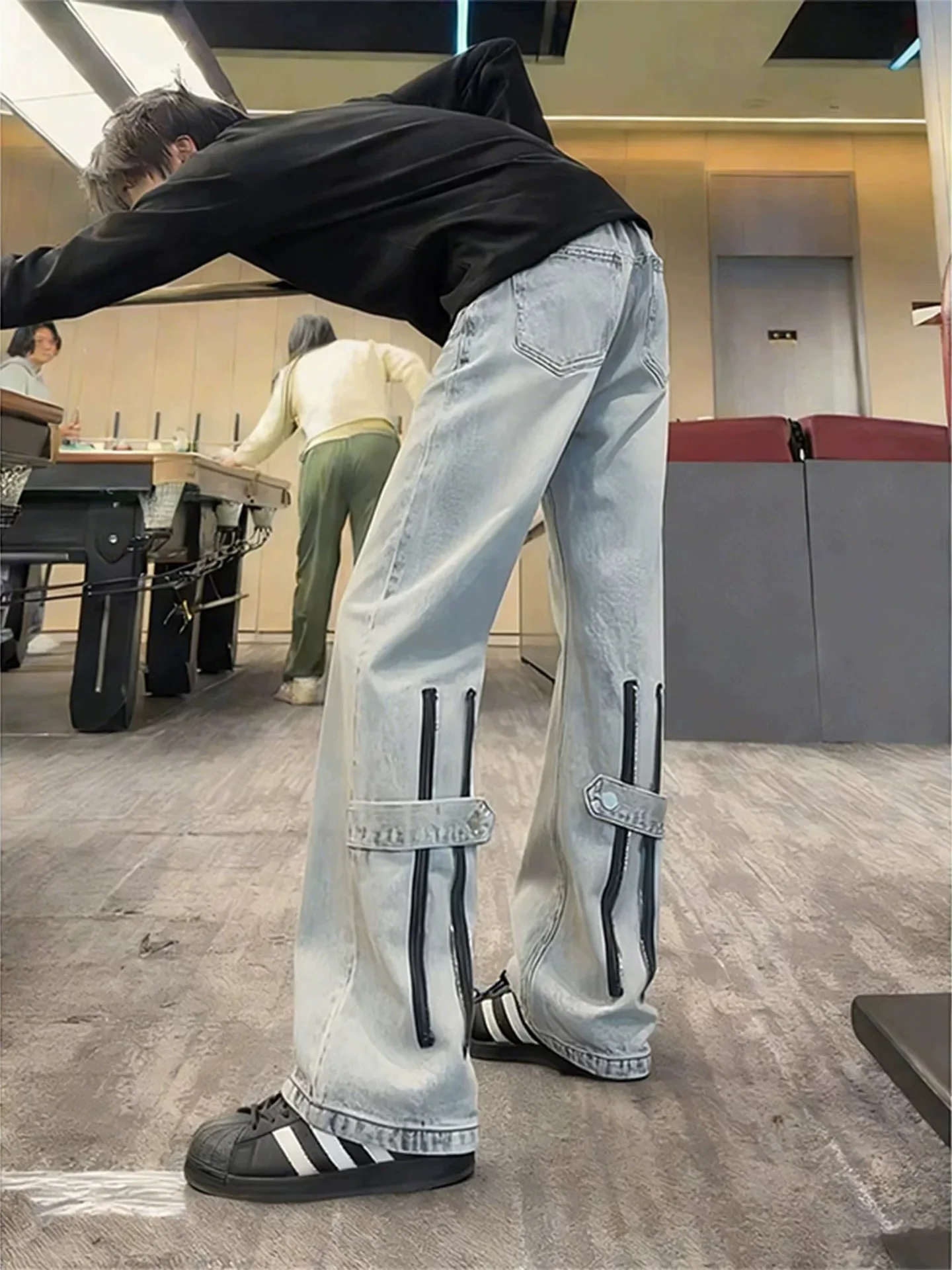 

American Sle Workwear Jeans Men's Spring Autumn Design Sense Buttoned Trousers Yellow Mud Color High Street Vibe Flared Pants