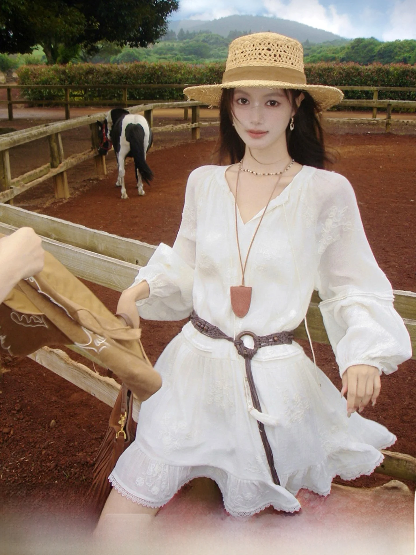 

Романтическое повседневное женское платье-сарафан с V-образным вырезом, бахромой, длинной юбкой, завышенной талией, из гелевого волокна и полиэстера