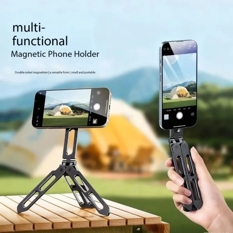 Portable Folding Magnetic Phone Holder Stang Selfie Sticks Desktop Tripod Handheld Stand For iPhone17 16 15 14 13 Samsung Xiaomi