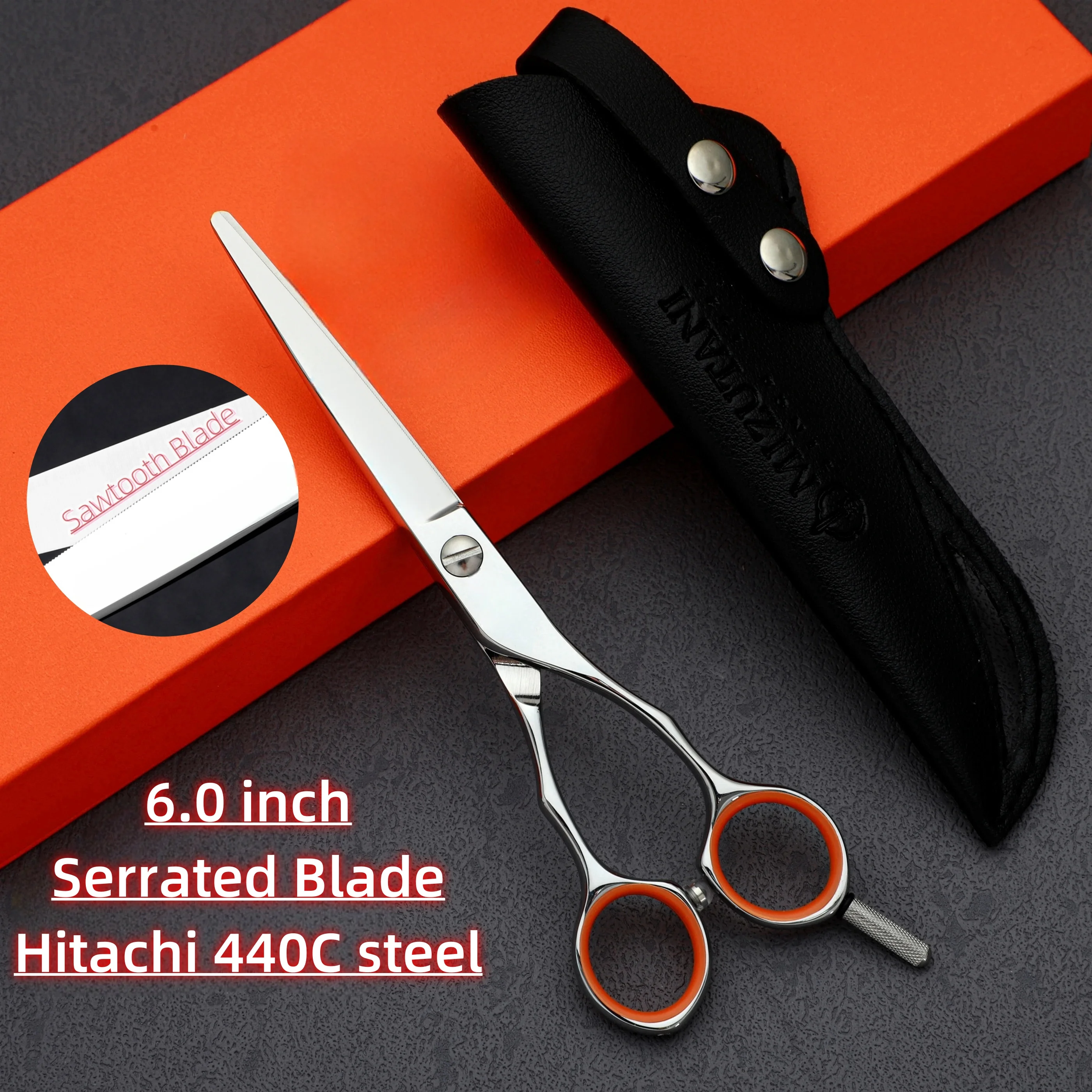 6.0 inch Serrated scissors Professional Barber scissors Japan 440C steel Hair cutting tools High quality barbershop accessories