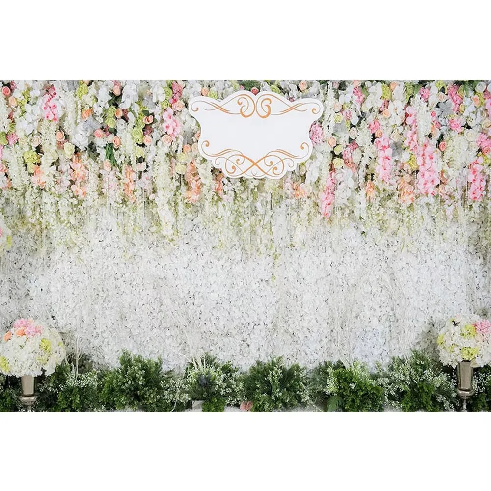 

Cymbozin Romantic Flowers Wall Photo Studio Background Customized Name Wedding Party Photobooth Photography Backdrops