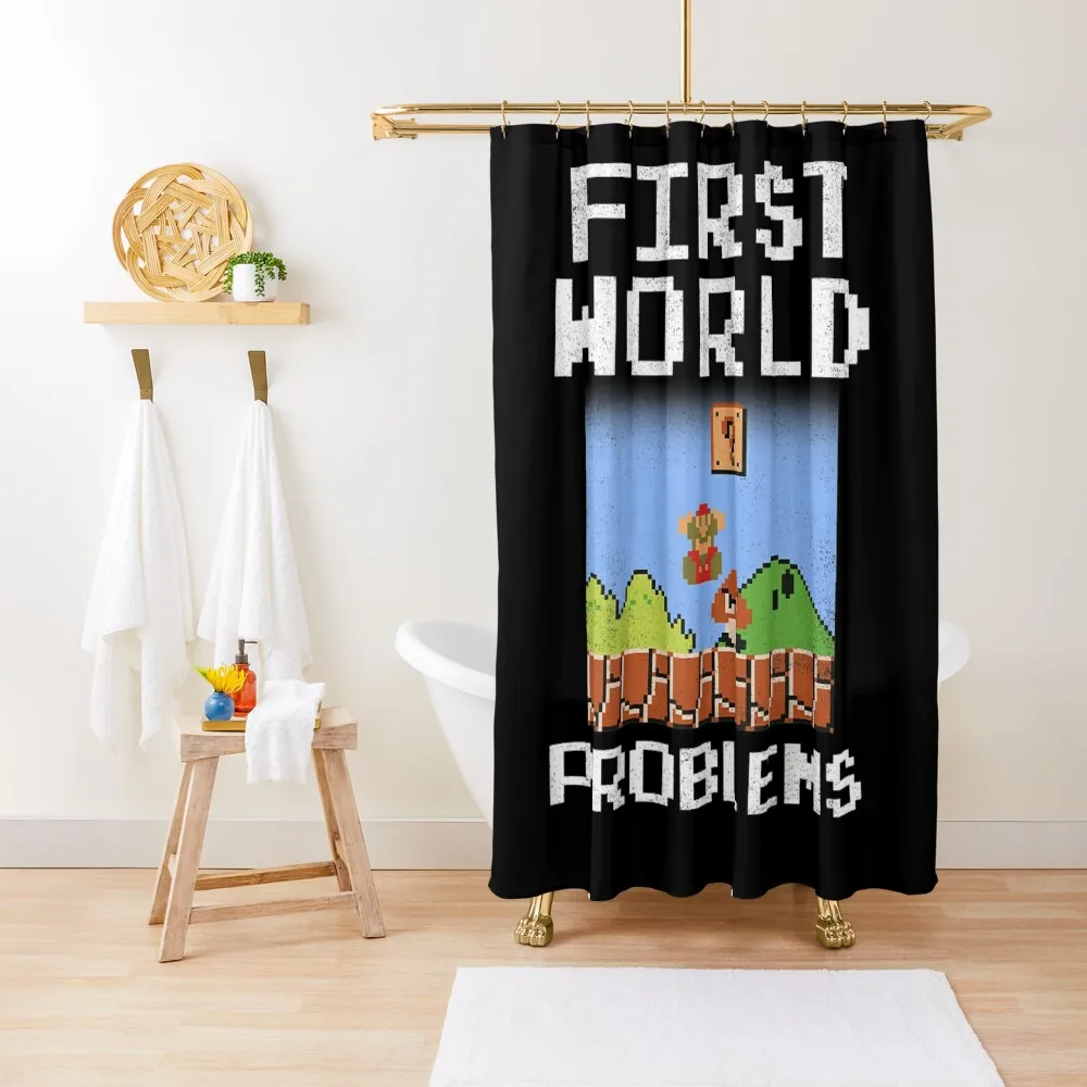 

8 Bit First World Problems Shower Curtain Waterproof Bathroom Shower Funny Shower Waterproof Curtain
