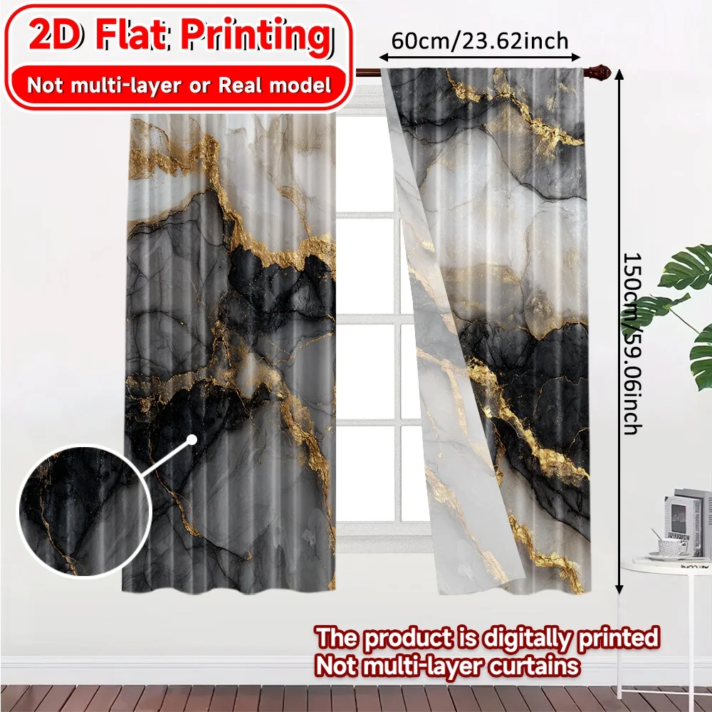 2D Flat Printing,2pcs Golden Veins Chic Light Filtering Curtains Durable 100% Polyester Fabric Curtains Gifts Perfect for