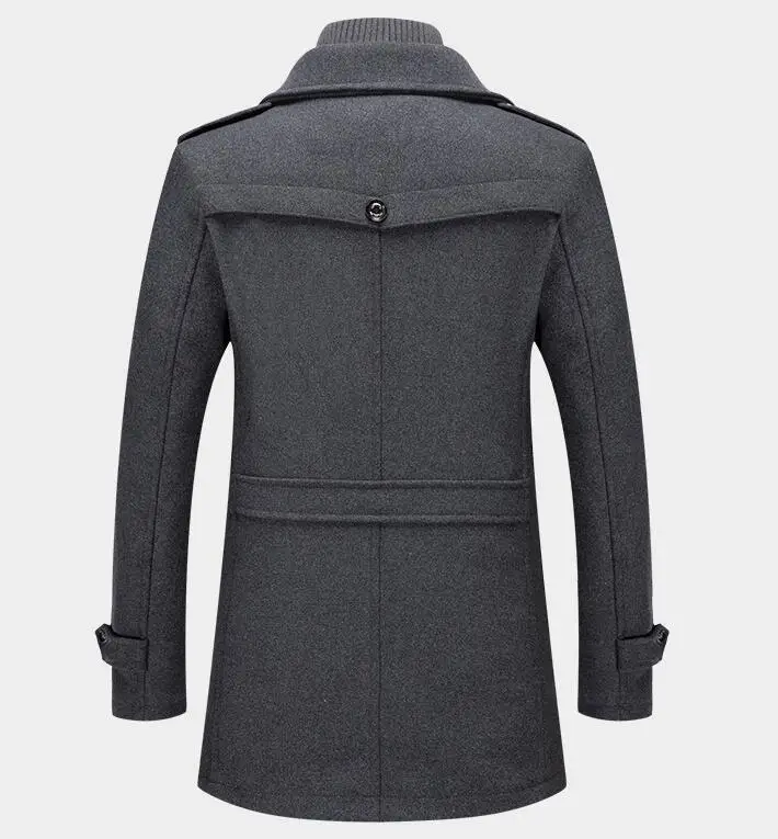 Sobretudo de lã resistente ao frio masculino, trench coat gola dupla, casacos monocromáticos de lã, casaco casual masculino, outono, inverno, novo, 2022