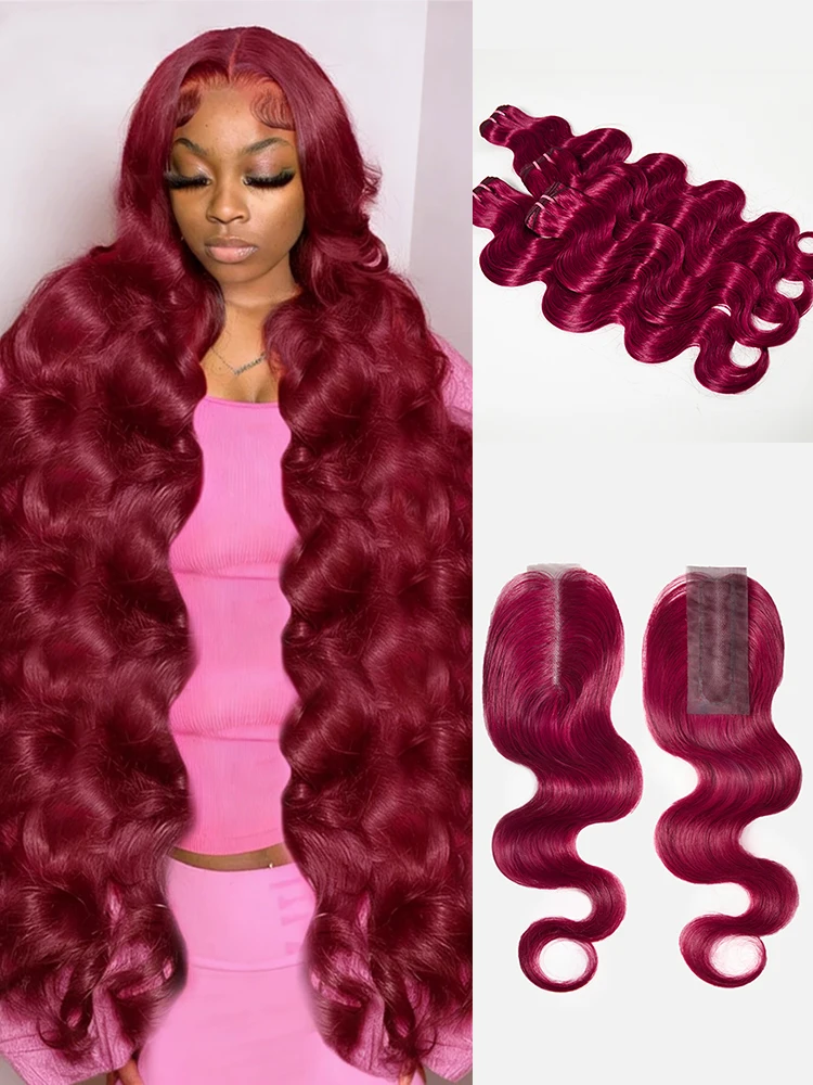 

Набор для создания волн на теле с эффектом бургундского вина # Наборы натуральных волос 99J, 18, 20, 22, 24 дюйма, 100% необработанные, винно-красные, с эффектом Body Wave, для наращивания.