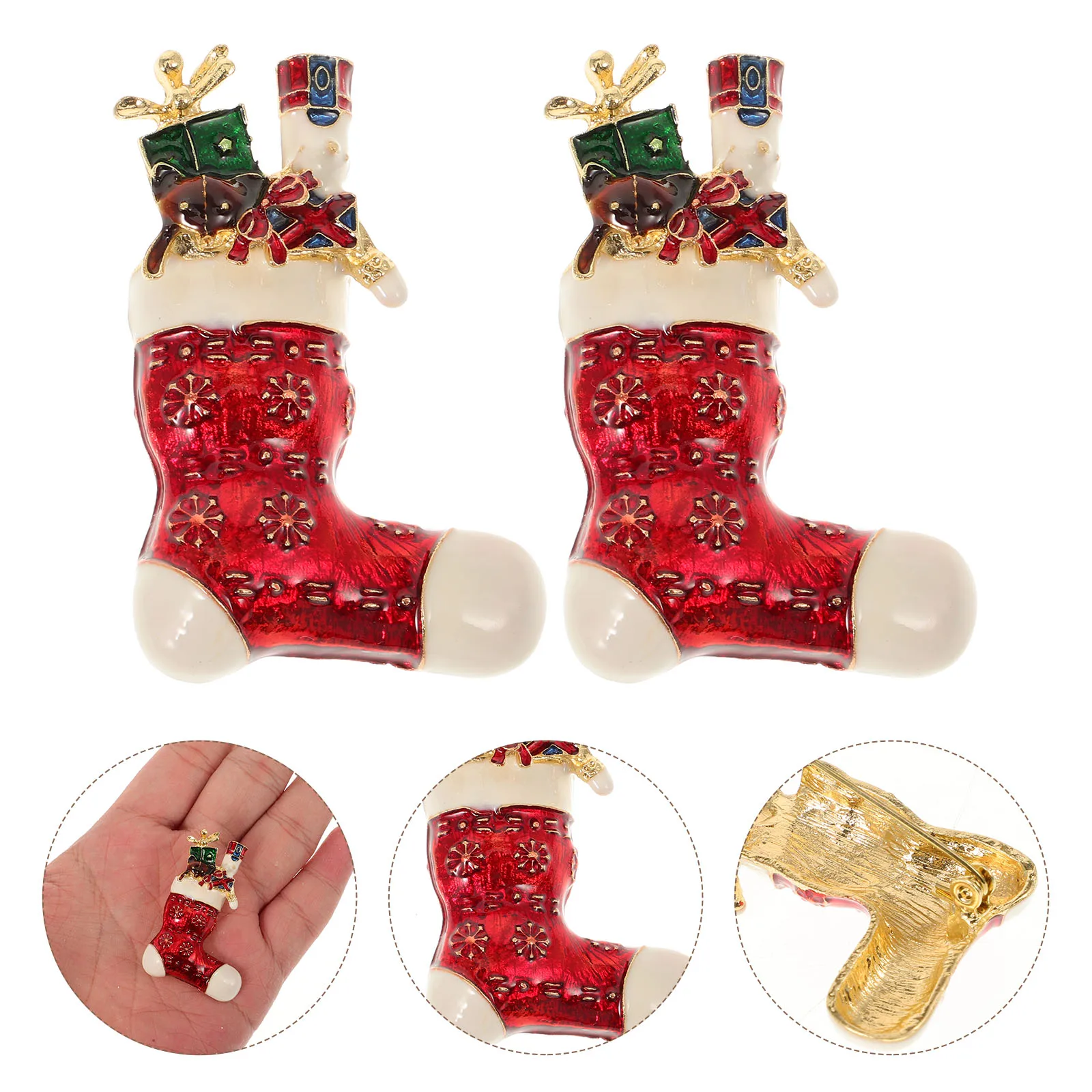 

2Pcs Christmas Boots Brooch Christmas Elements Creative Design Lightweight Durable Brooches for Women Girls Party Festival