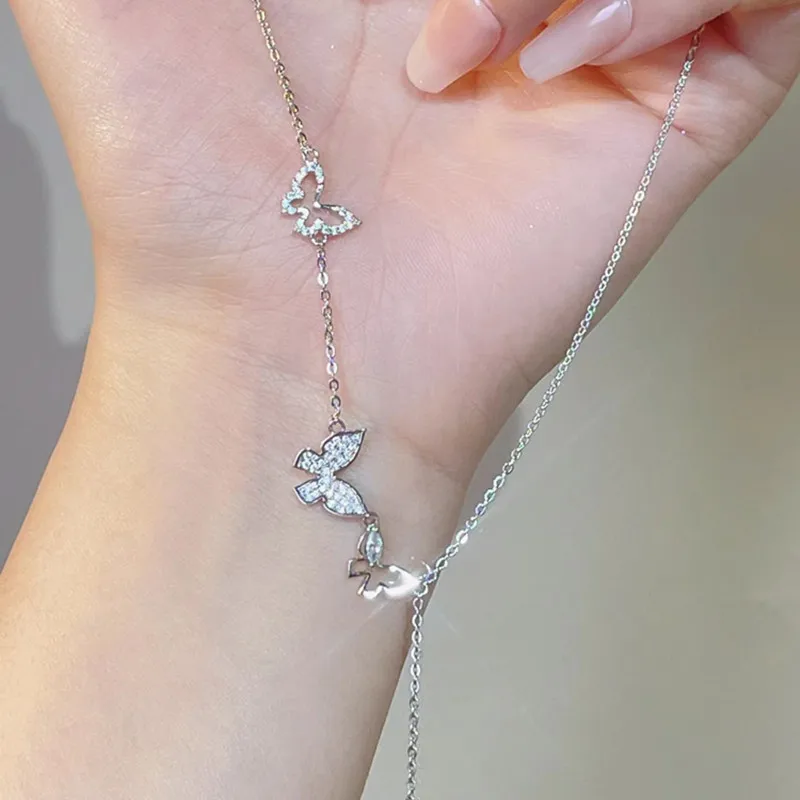 Silver Tassel Butterfly Necklace Women's Light Luxury Temperament High-end Fashion Versatile Exquisite Ins Clavicle Chain