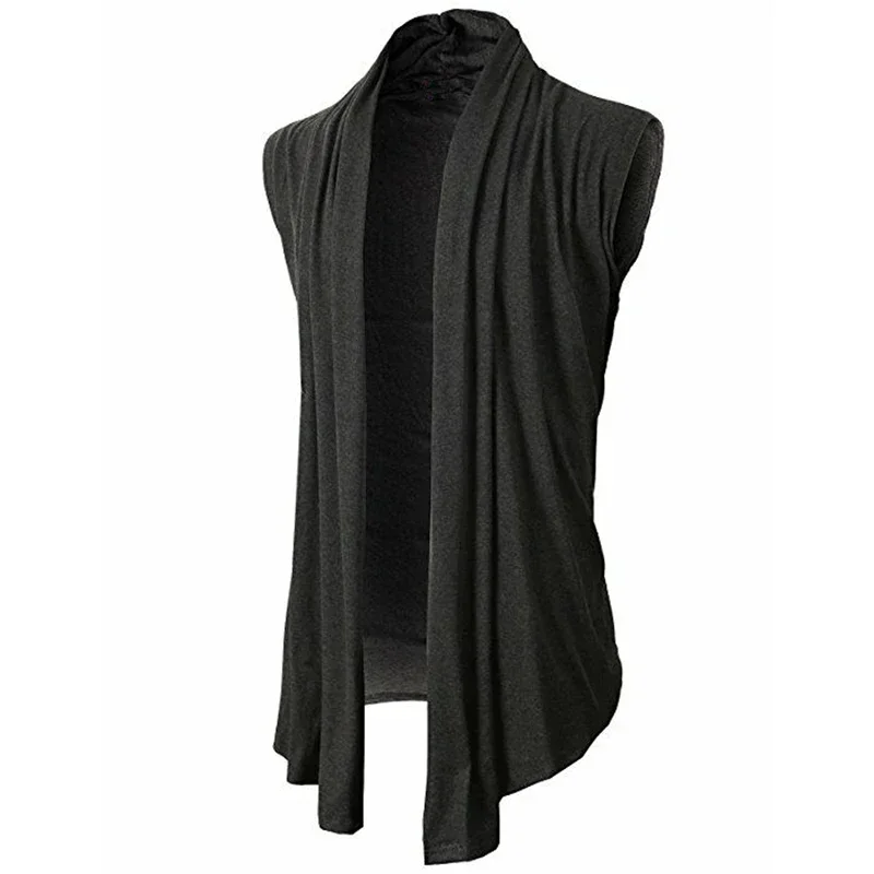 Spring Summer Men Cardigan Jacket Vest Solid Color Loose Irregular Vintage Fashion Draping Cloak Vest Streetwear