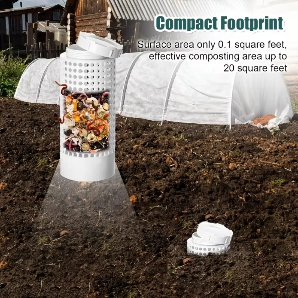 Odor Resistant Worm Tea Compost Bin PVC Space Saving Round Tube for Small Potted Plants Garden