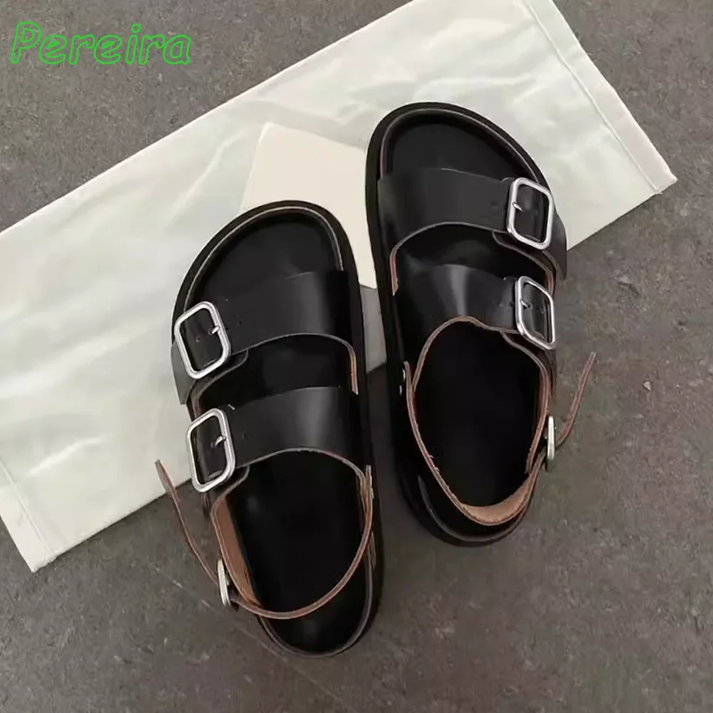 Gürtelschnalle Dekor flach mit Sandalen runder Zehenbereich Knöchelschnalle Riemen Mode römische Damenschuhe Sommer Strand Hausschuhe Outdoor 2024