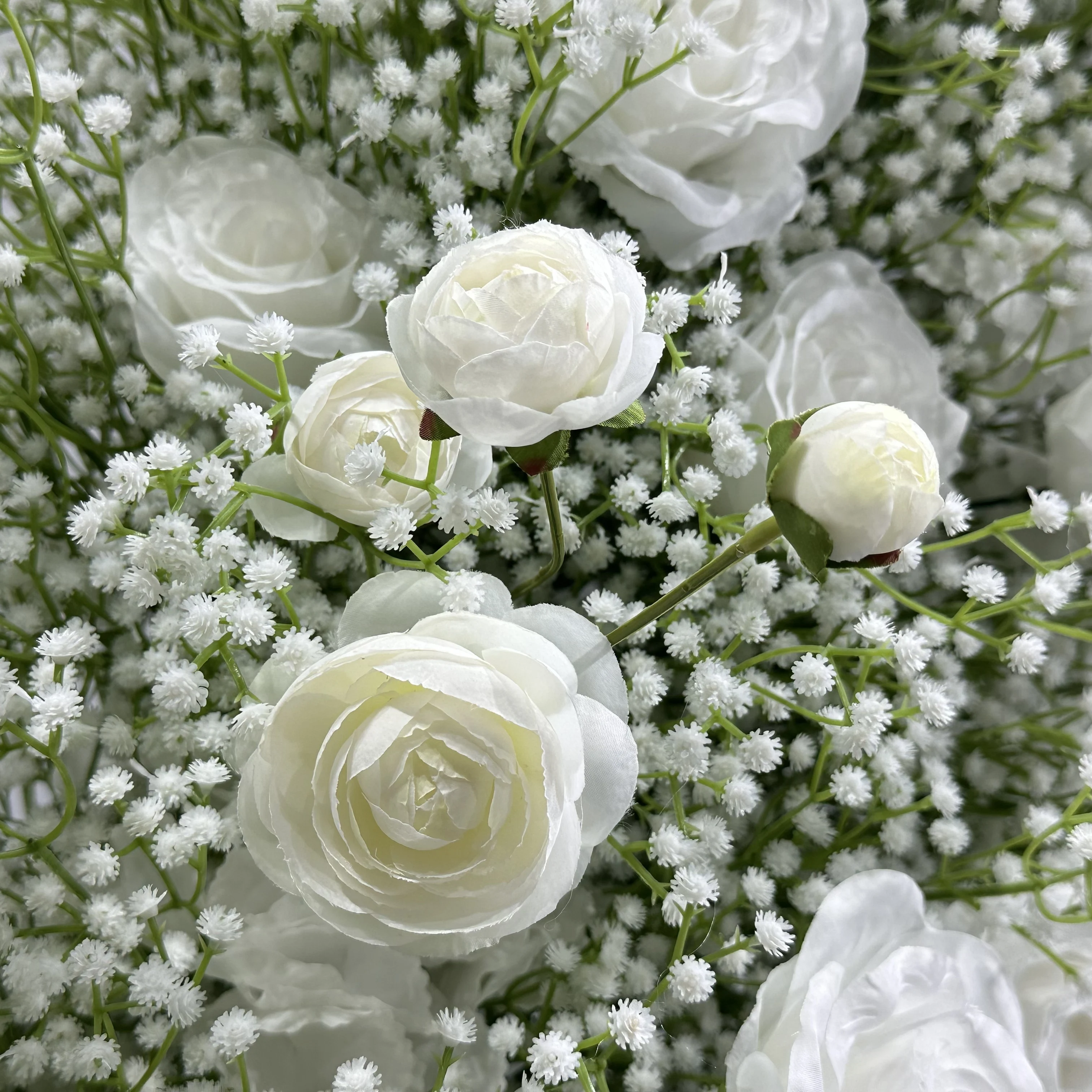 

White Artificial Roses And Babys Breath Flowers Bridal Shower Party Decorations Wedding Arch Backgrounds For Weddings Events