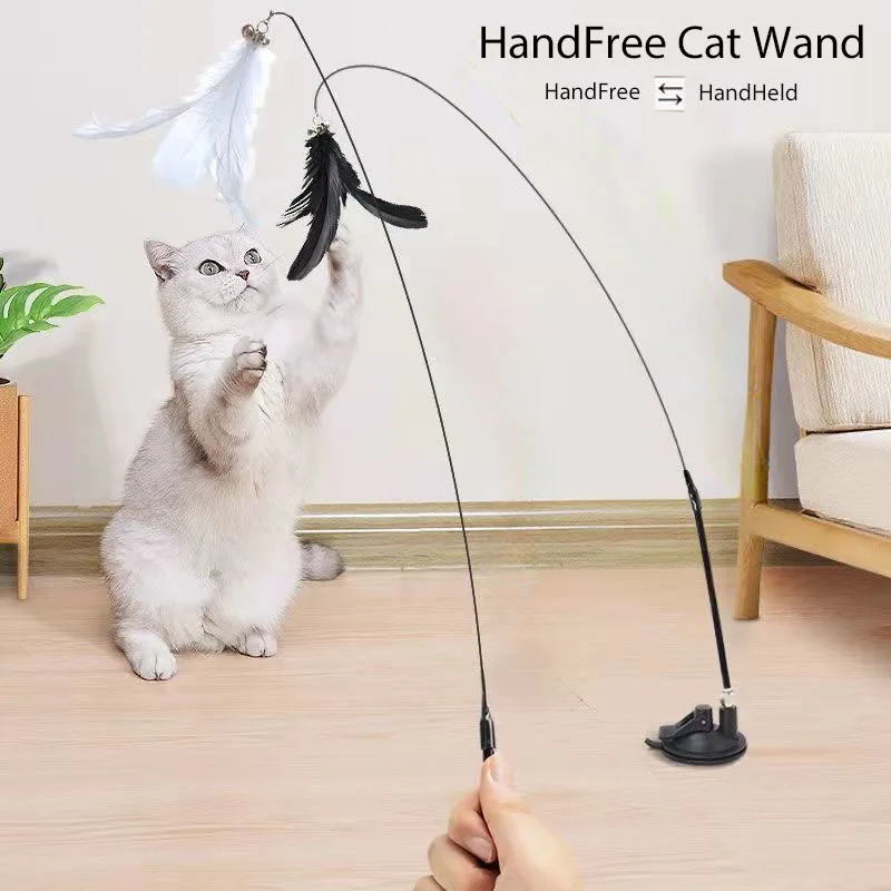 Interactief kattenspeelgoed Handenvrij Kat Stok Spelen Kitten Spelen Teaser Wand Speelgoed Zuignap Vogel/Veer Kat Wand Dierbenodigdheden