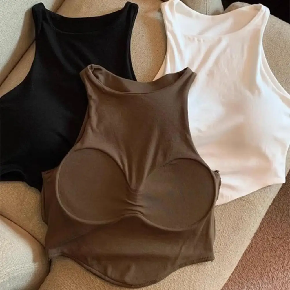 Tank Top Base Layer Women's Padded Tank Top with Built-in Bra Double Lined High Neck Camisole Wireless Bra Tank Top 90