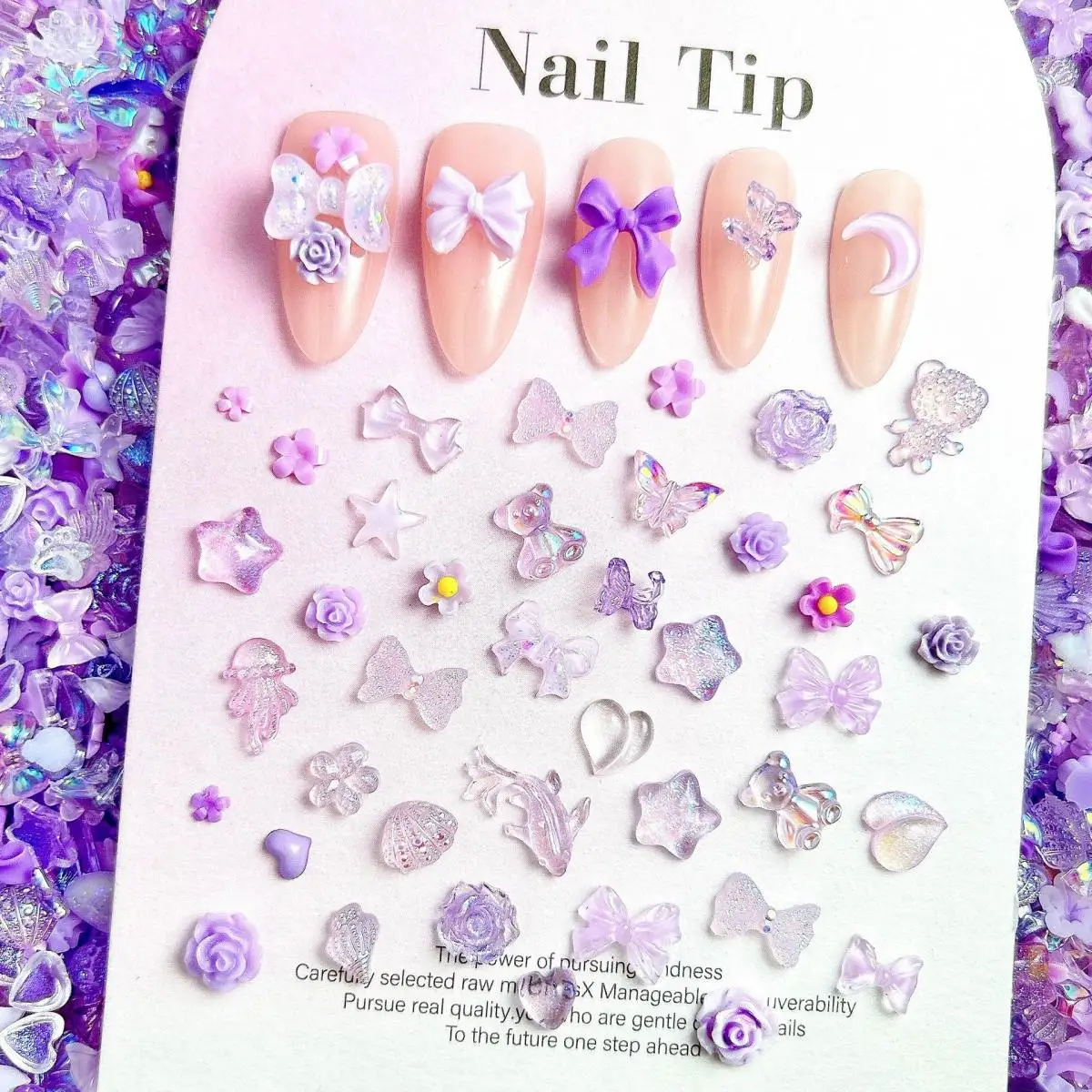 Mixed Purple Transparent Gradient Bow Star Nail Charms 3D Resin Butterfly Jellyfish Shell Nail Art Decorations DIY Accessories