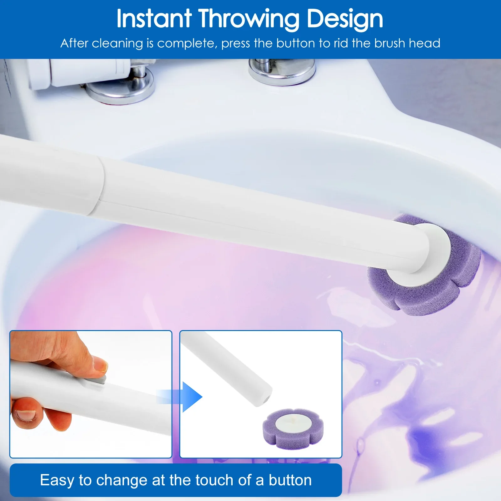 Disposable Toilet Brush and Holder Set with 48 Cleaner Brush Head Efficient Wall Mounted Toilet Wand Kit Bathroom Cleaning Tool view 5