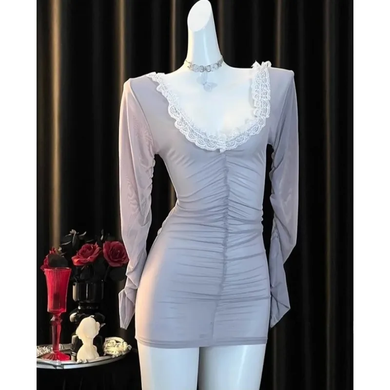 

Lace Hip-hugging Nightdress for Women,See-through Mesh Design with Elegant Feminine Details,High-end Sleepwear Fashionable Home