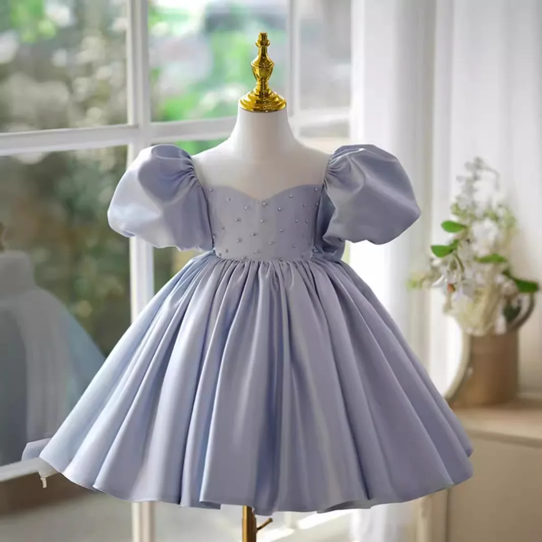 Baby Girls Big Bow Dresses for Girls 2024 Solid Toddler Girls Birthday Party Princess Dress Summer Elegant Kids Formal Prom Gown