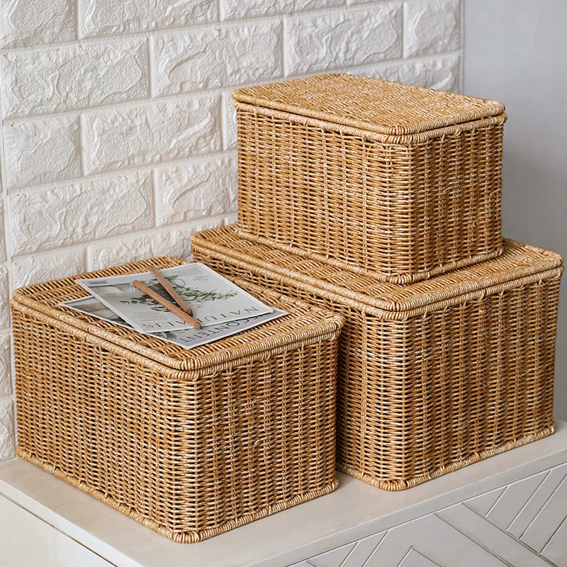 Storage box Bedroom with lid clothes sorting box rattan woven outdoor storage basket wardrobe storage basket