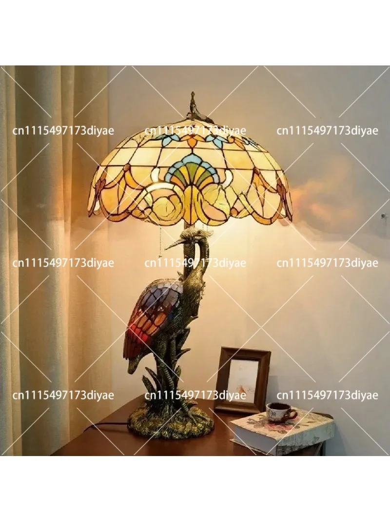 Retro Crane Art Glass Table Lamp 50cm Decorative Lamp for Living Room Bedroom