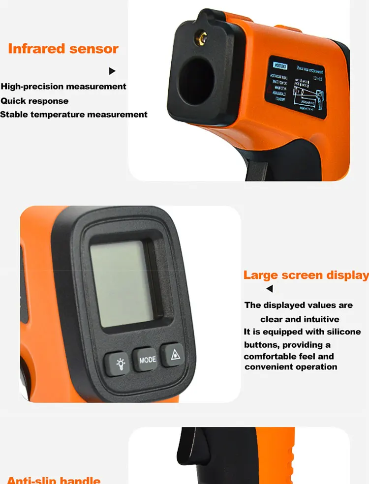 Intelligentes industrielles Infrarot-Thermometer -50~600 ℃ Temperaturpistole VA Reverse Color Screen Tester Meter Pyrometer Tools – Detail 14