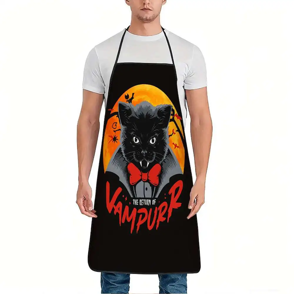 1pc Vampurr Cat Vampire Design Apron, Sturdy And Easy to Clean, Adjustable Waist, Made of Polyester, Suitable for Cooking, Garde