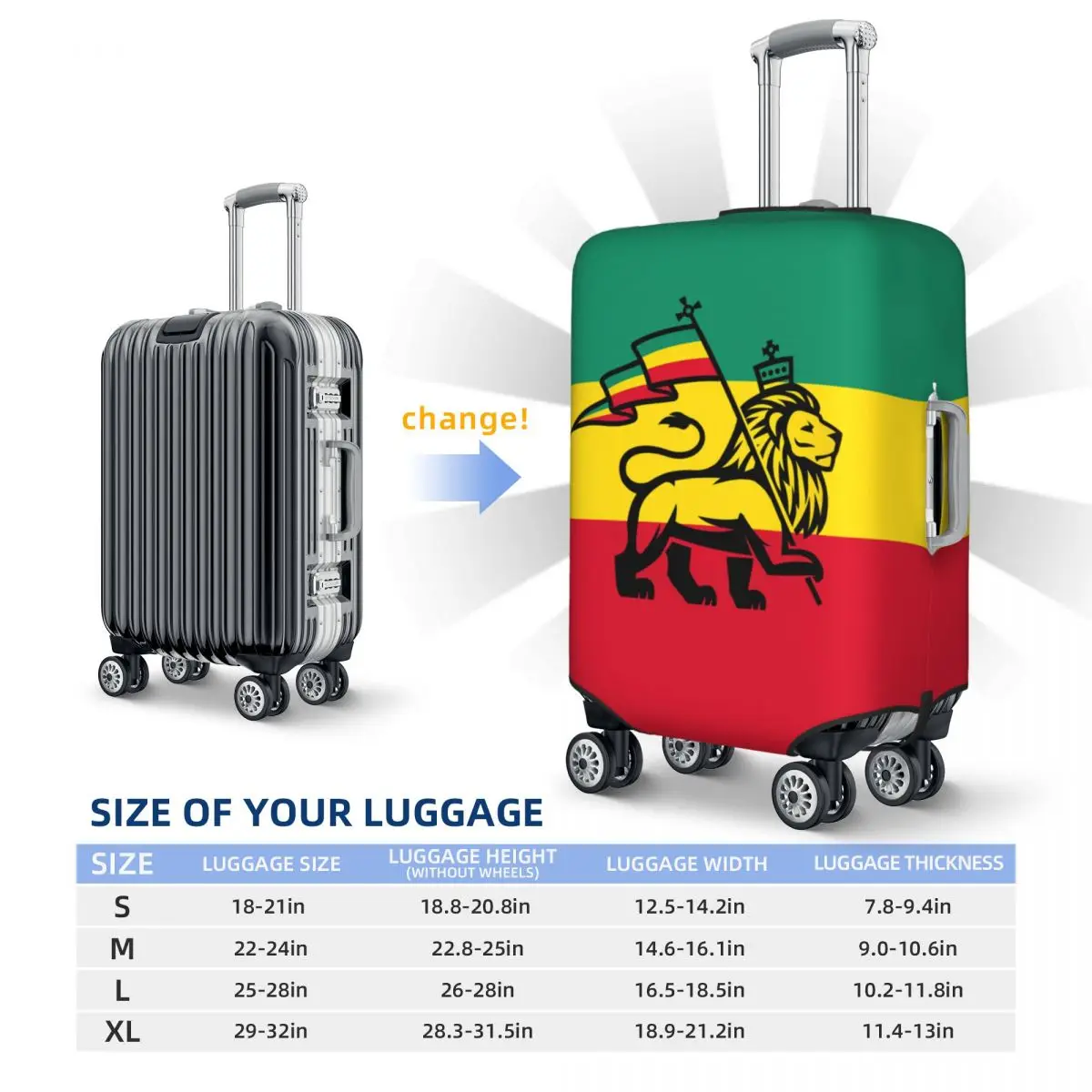 Custom Cute Jamaica Rasta Judah Lion Rastafari Flag Luggage Cover Protector Dust Proof Travel Suitcase Covers