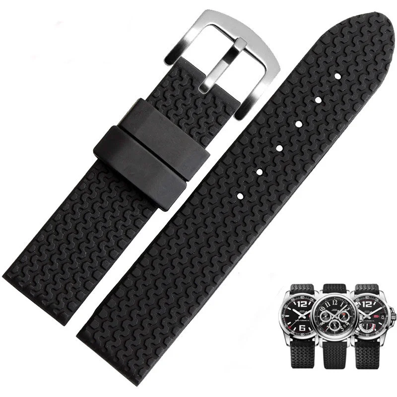 For Chopard Waterproof Soft Rubber 21MM 23mm Watch Band Classic Racing 168511 Men's Durable Silicone Tire Pattern Accessories