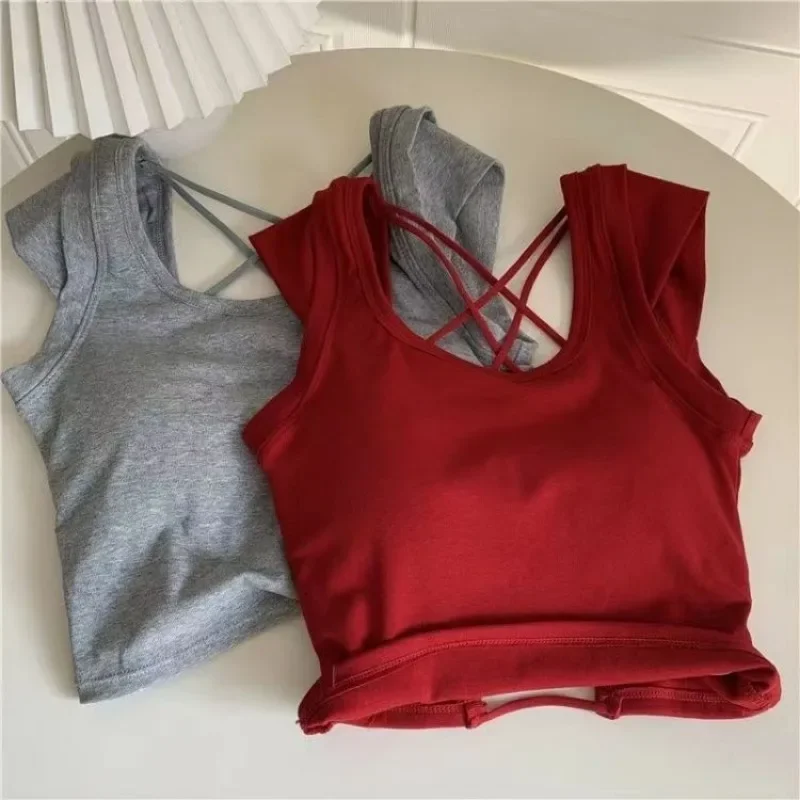 Tank Tops Women Clubwear Popular Backless Casual Crops Summer Stylish Korean Style Clothing Mujer Basic Solid Sexy Ladies Chic