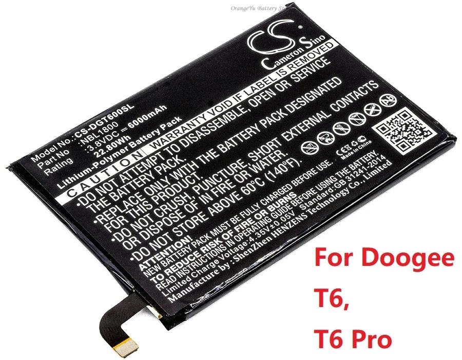 Аккумулятор Cameron Sino для Doogee [T6, T6 Pro, Homtom HT6, NBL1800], [Y6, Y6c, BAT6523200], [T7, T7 Pro, Homtom HT7] + НАБОР ИНСТРУМЕНТОВ