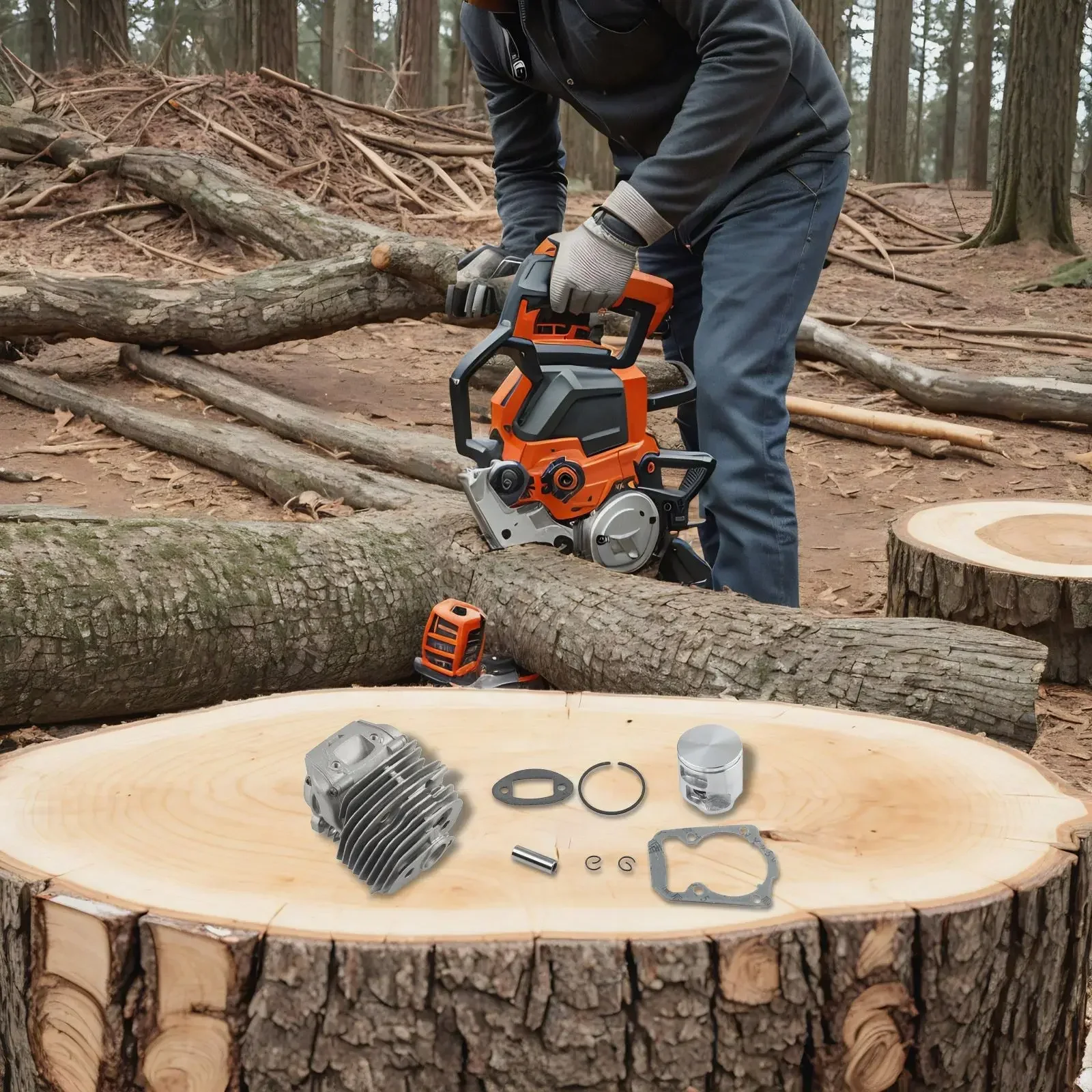 46mm Chainsaw Kit 46mm Piston And Cylinder Kit Sturdy Materials Enhanced Performance Improved Durability Chainsaw Maintenance