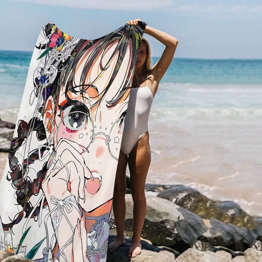Art Illustration M_Mai Y_Yoneyama Bath Towel Microfiber Soft Water Absorbing Breathable For Girl Decorative Cartoon Beach Towel