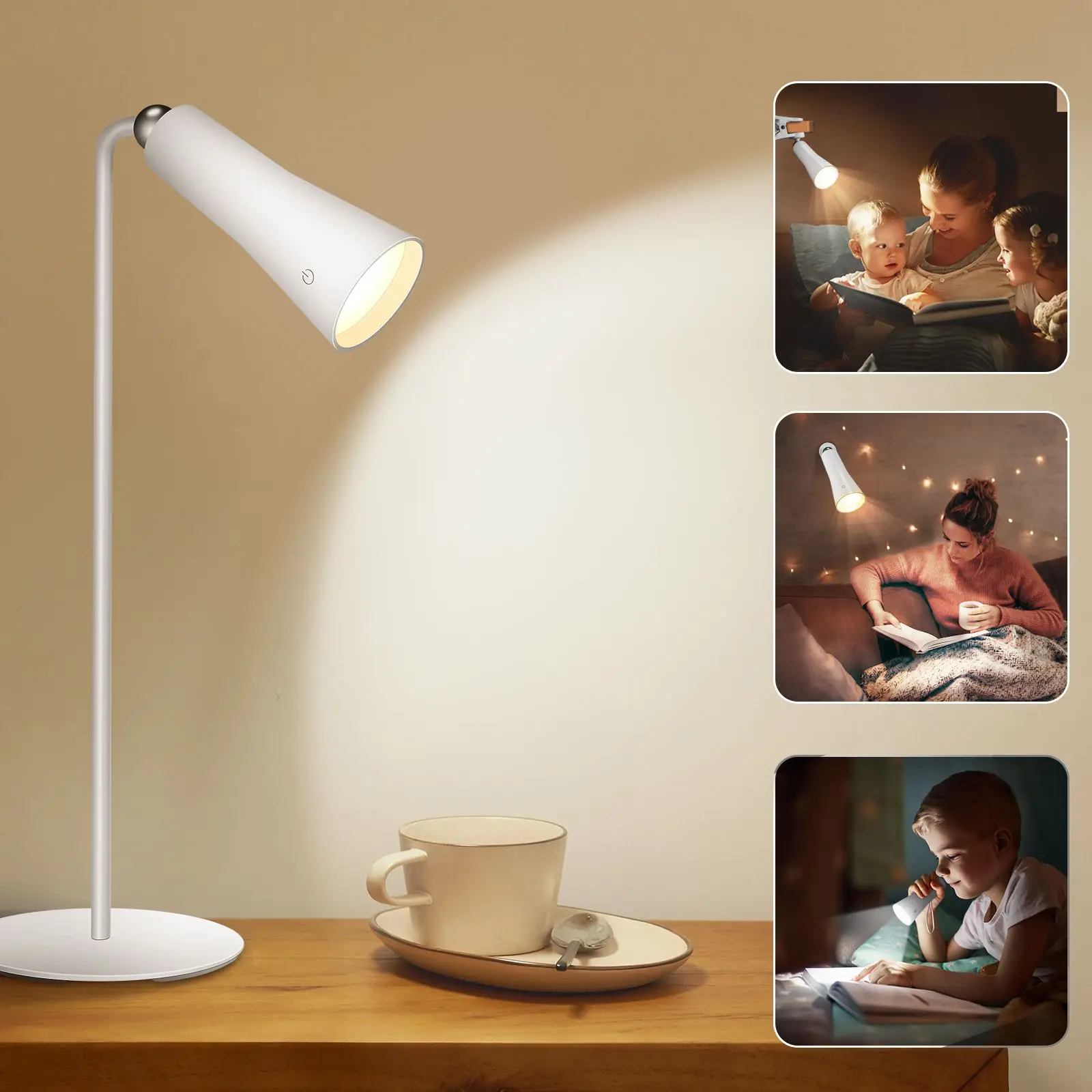 Rechargeable Touch Desk Lamp Portable Light Wall Lamp 3 Brightness Dimming Eye Protection Reading Lamp Night Light Table Lamp