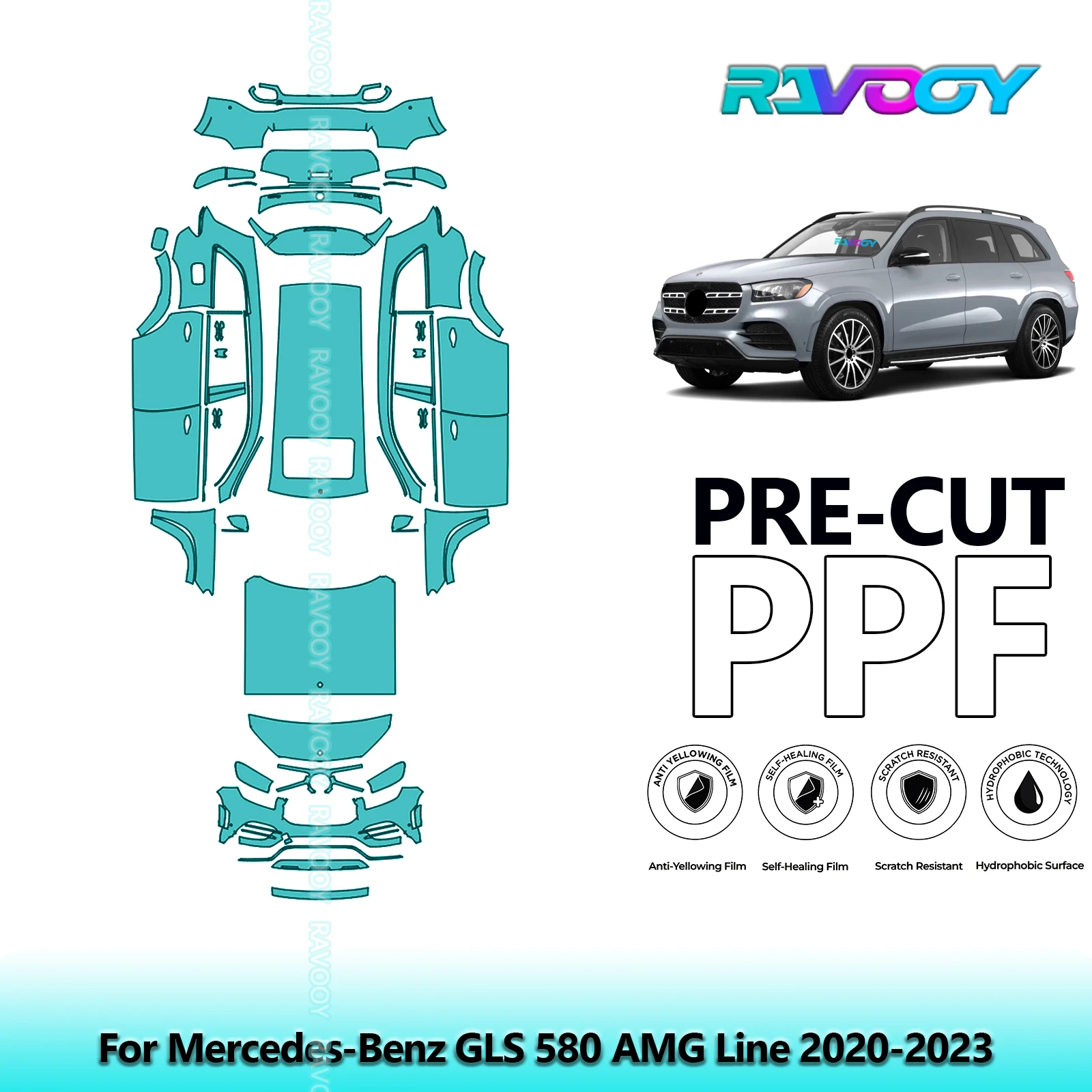 For Mercedes-Benz GLS 580 AMG Line 2020-2023 Full Body 8.5Mil Pre-Cut Paint Protection Film PPF Stone Chip Kit Clear/Matte/Black