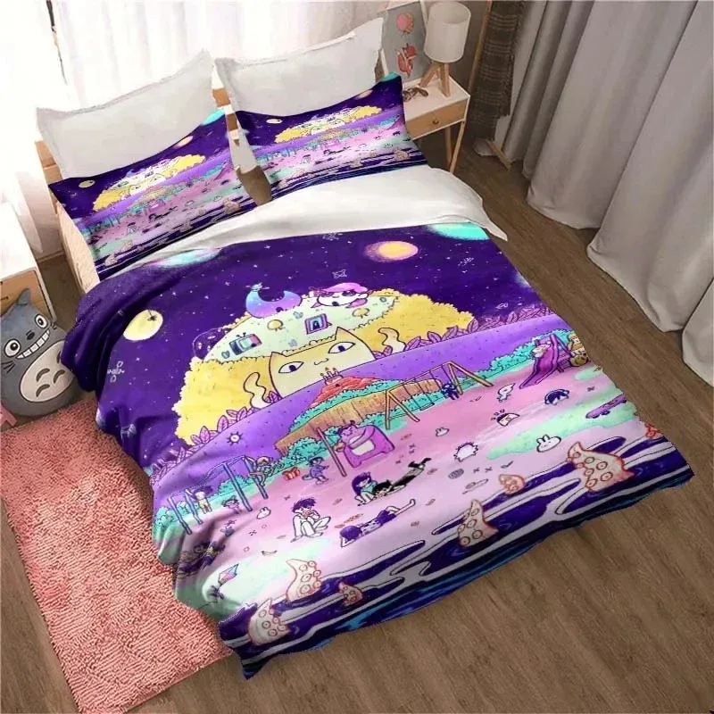 

Anime Omori Printed Bedding Set All Seasons 3 Piece Double Duvet Cover Set Twin King Size Bedclothes Home Textile