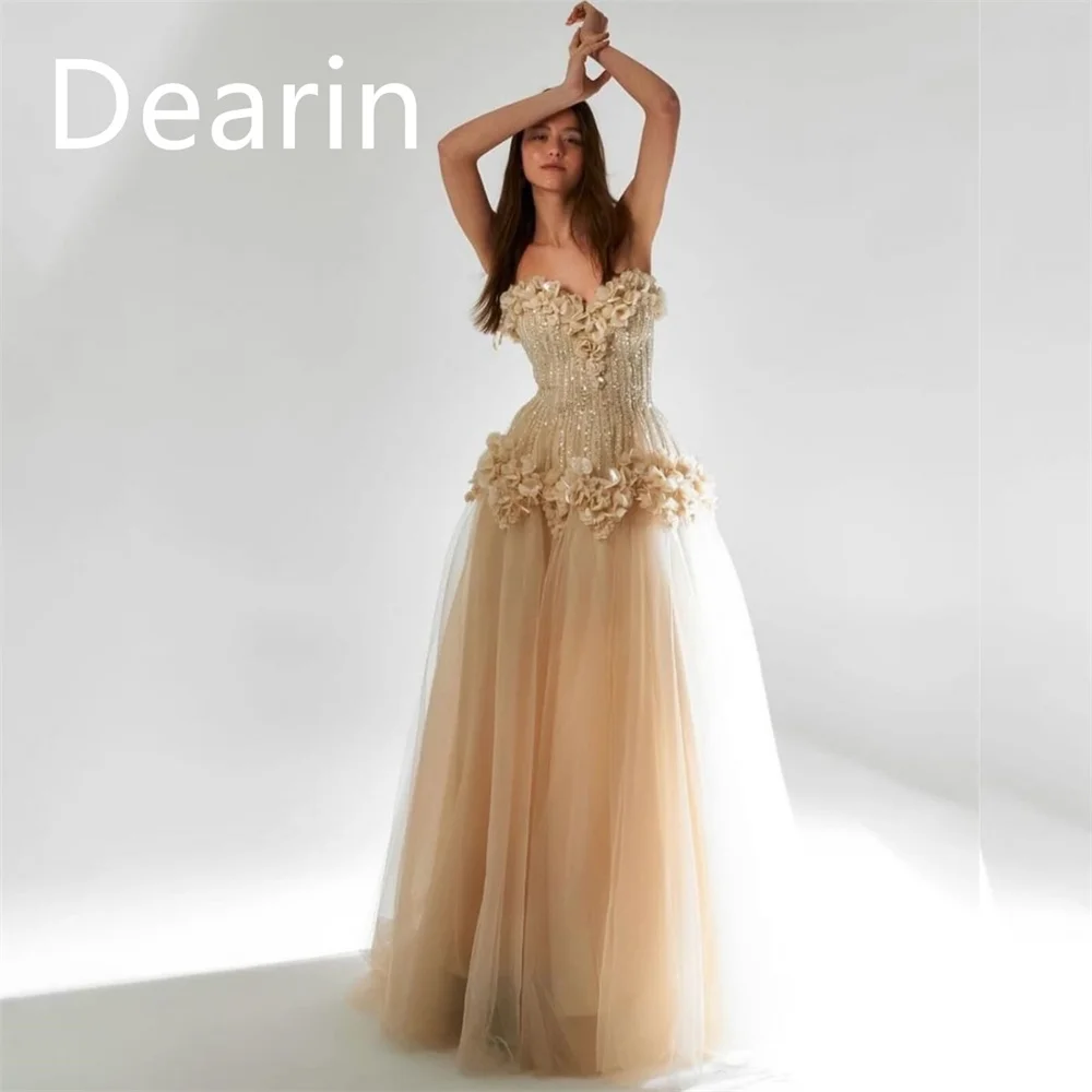 Customized Evening Dress Prom Gown Women Formal Dearin Strapless A-line Floor Length Skirts Tulle Fold Layered Bespoke Occasion