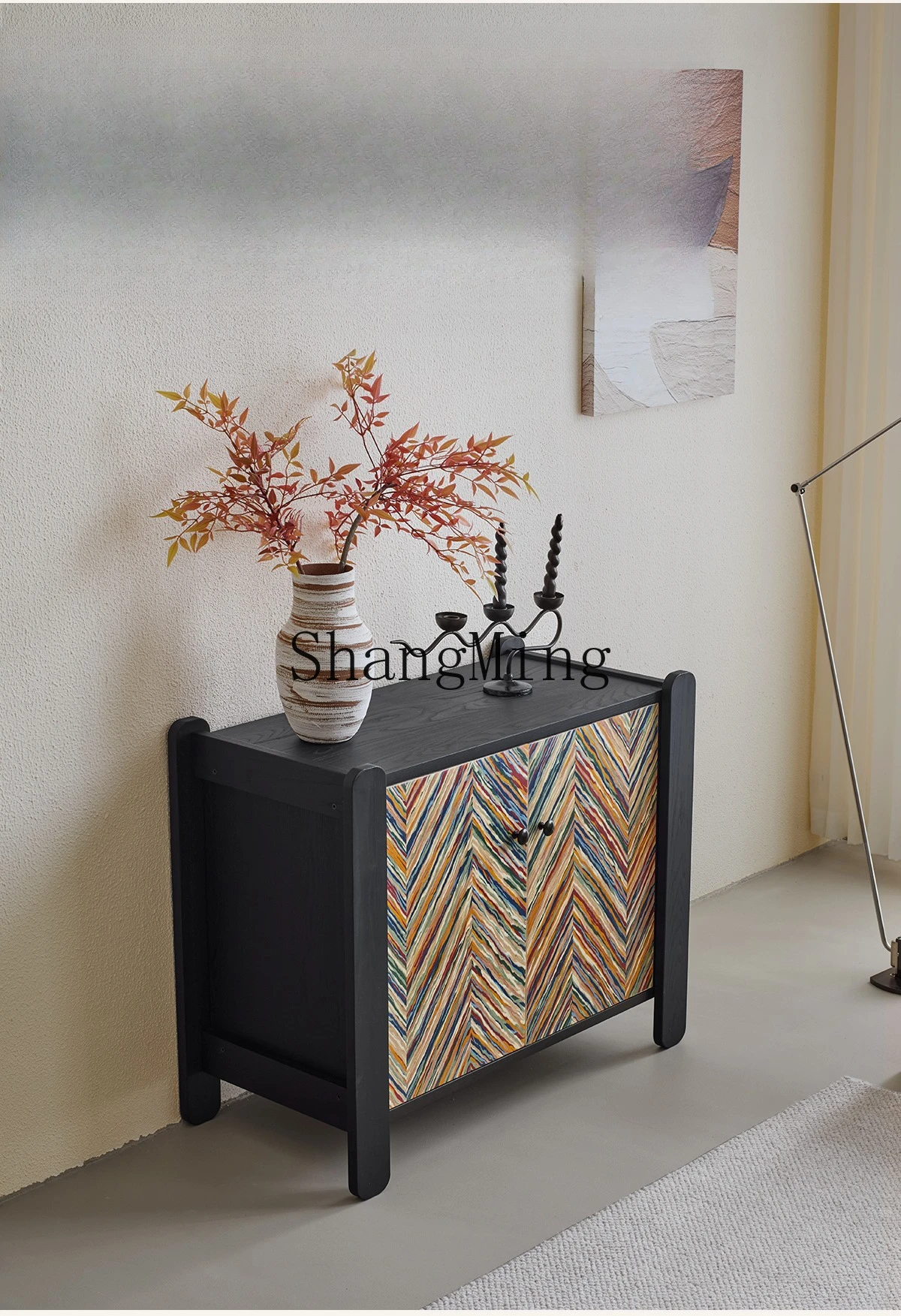 

CL light sandalwood retro solid wood sideboard, vintage black living room, a few entryway cabinets, drawers