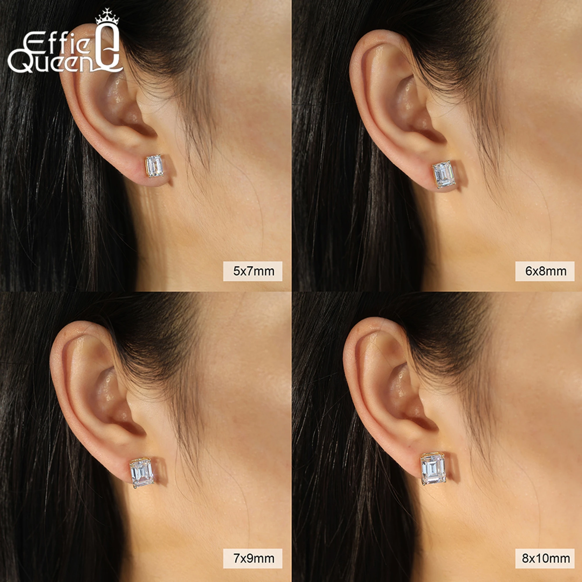

Effie Queen 2025 Trend Earrings 14K Gold Graceful 925 Sterling Silver Princess-Cut Moissanite Stud Earrings Perfect Gift MOE08