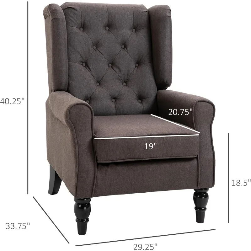 Button-Tufted Accent Chair with High Wingback, Rounded Cushioned Armrests and Thick Padded Seat,Dark Brown